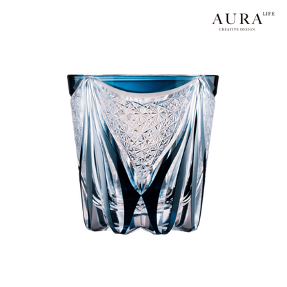 AURA'S Edo Kiriko Blue Tide Phantom Hand-Carved Crystal Cup Whiskey Wine Glass Glass Gift