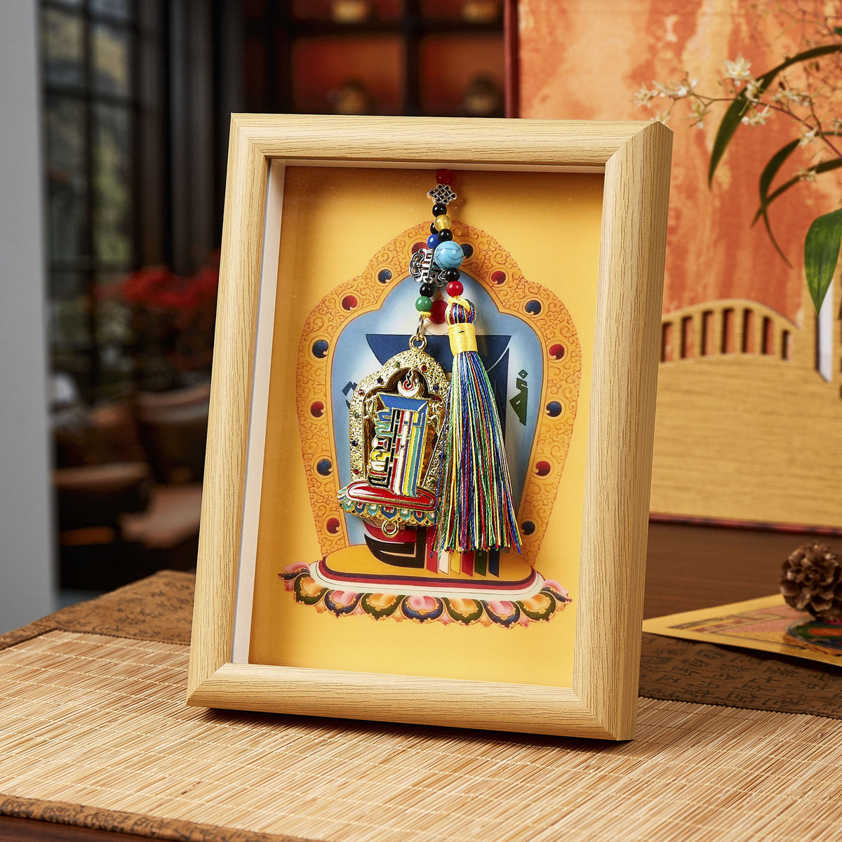 Tibetan-Inspired Framed Shrine Ornament