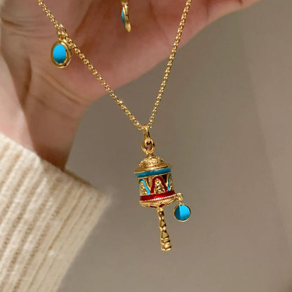 New Chinese Style Blue Enamel Rattle Drum Faux Turquoise Necklace for Women, 2026 New Light Luxury High-End Clavicle Chain