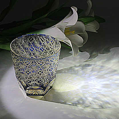 Edo Kiriko blue daisy crystal glass high-end hand-carved whiskey glass sake gift glass