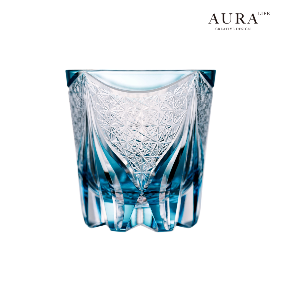 AURA'S Edo Kiriko Blue Tide Phantom Hand-Carved Crystal Cup Whiskey Wine Glass Glass Gift