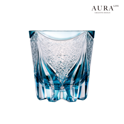 AURA'S Edo Kiriko Blue Tide Phantom Hand-Carved Crystal Cup Whiskey Wine Glass Glass Gift
