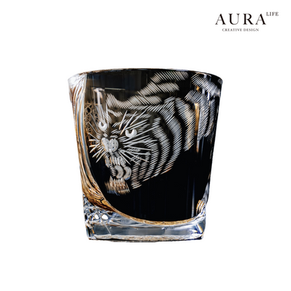 AURA'S Edo Kiriko Master Tiger Hand-Cut Crystal Glass Whiskey Glass High-End Gift