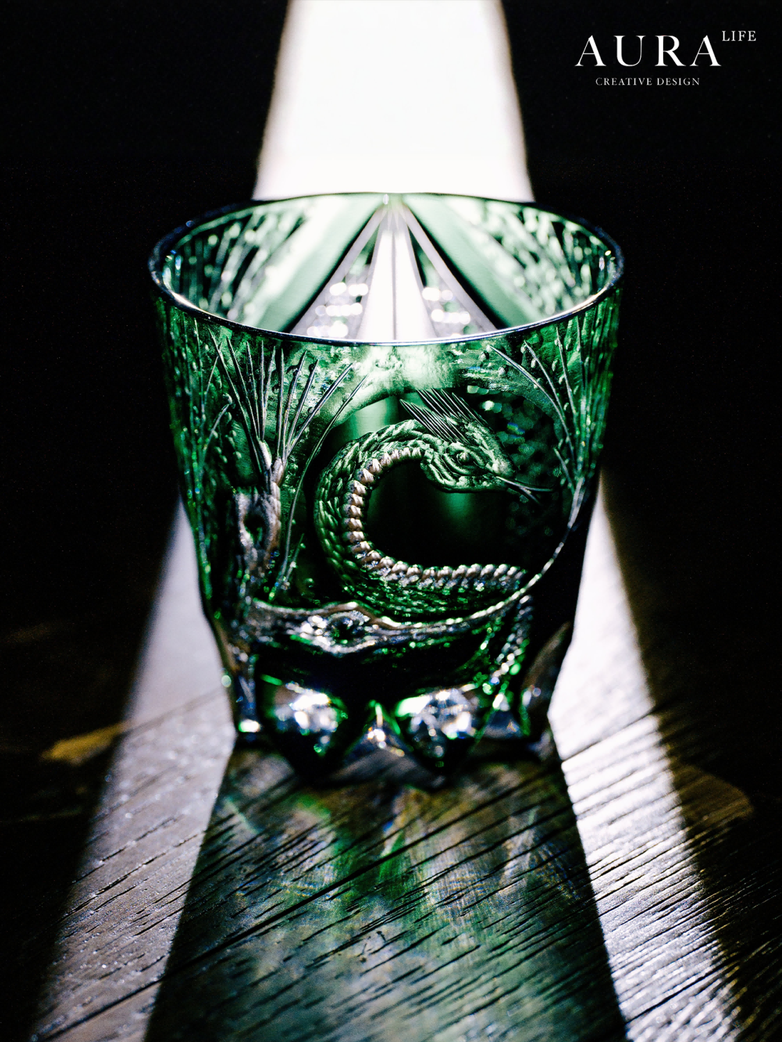 AURA'S Edo Kiriko Master High-end Hand-Carved Crystal Glass Whiskey Glass Year of the Snake Gift Cup