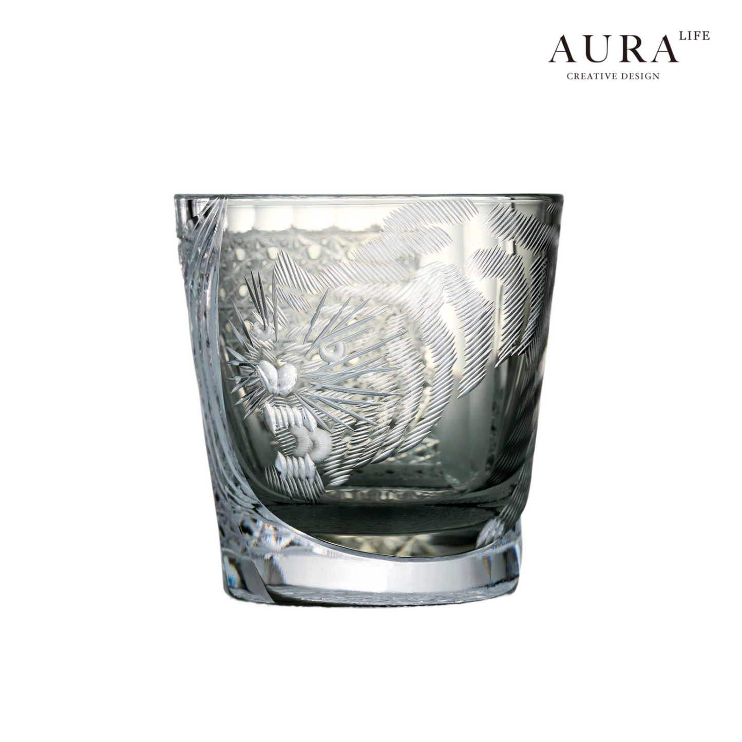 AURA'S Edo Kiriko Master Tiger Hand-Cut Crystal Glass Whiskey Glass High-End Gift