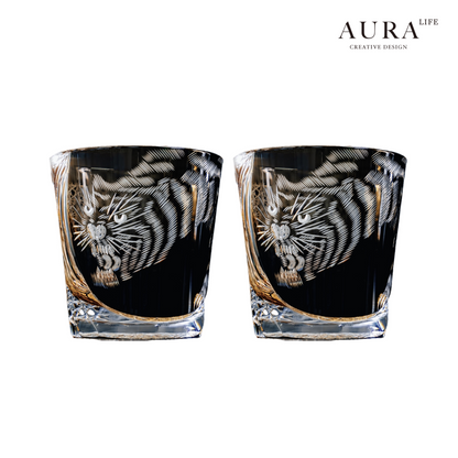AURA'S Edo Kiriko Master Tiger Hand-Cut Crystal Glass Whiskey Glass High-End Gift