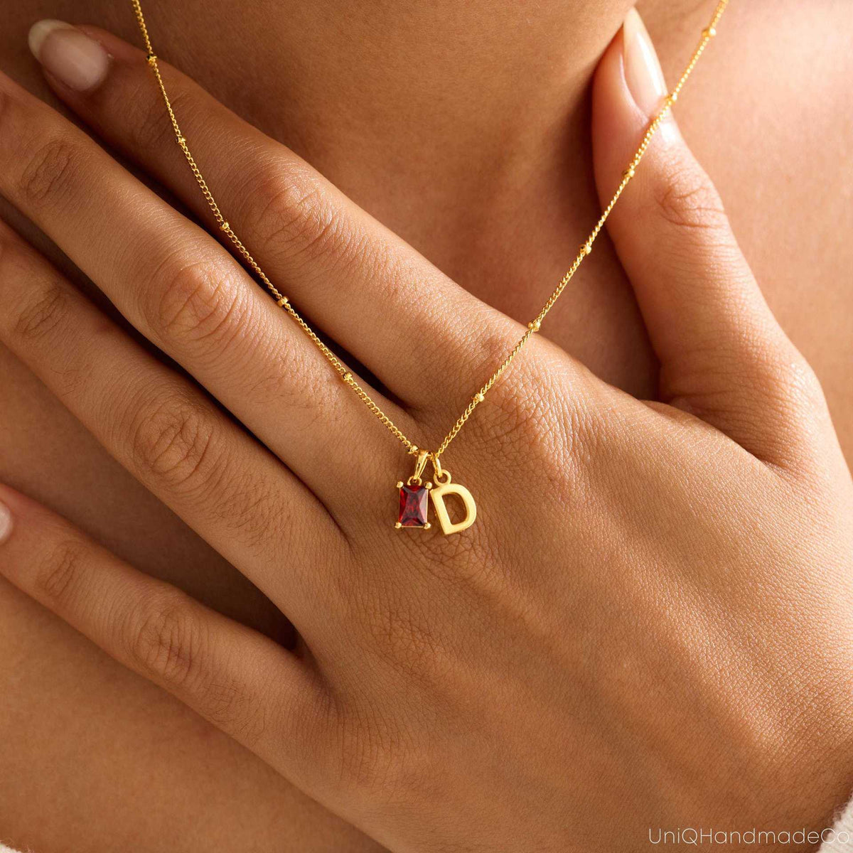 European and American zodiac zodiac birth stone necklace, personalized custom letter clavicle chain, cross-border INS style custom pendant