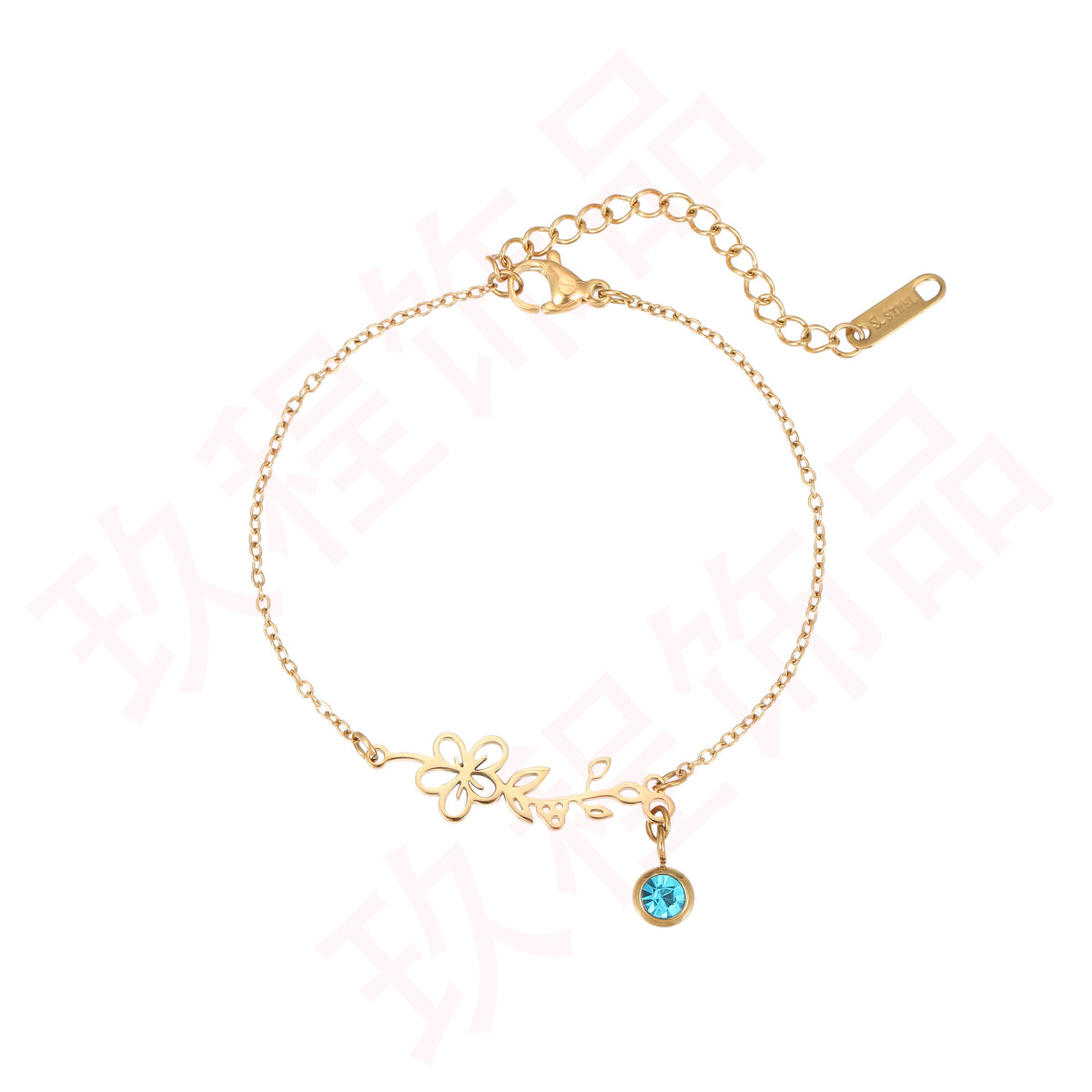 [Custom Piece] Stainless Steel December Birthday Flower Bracelet Pendant, Electroplated 18K Gold Month