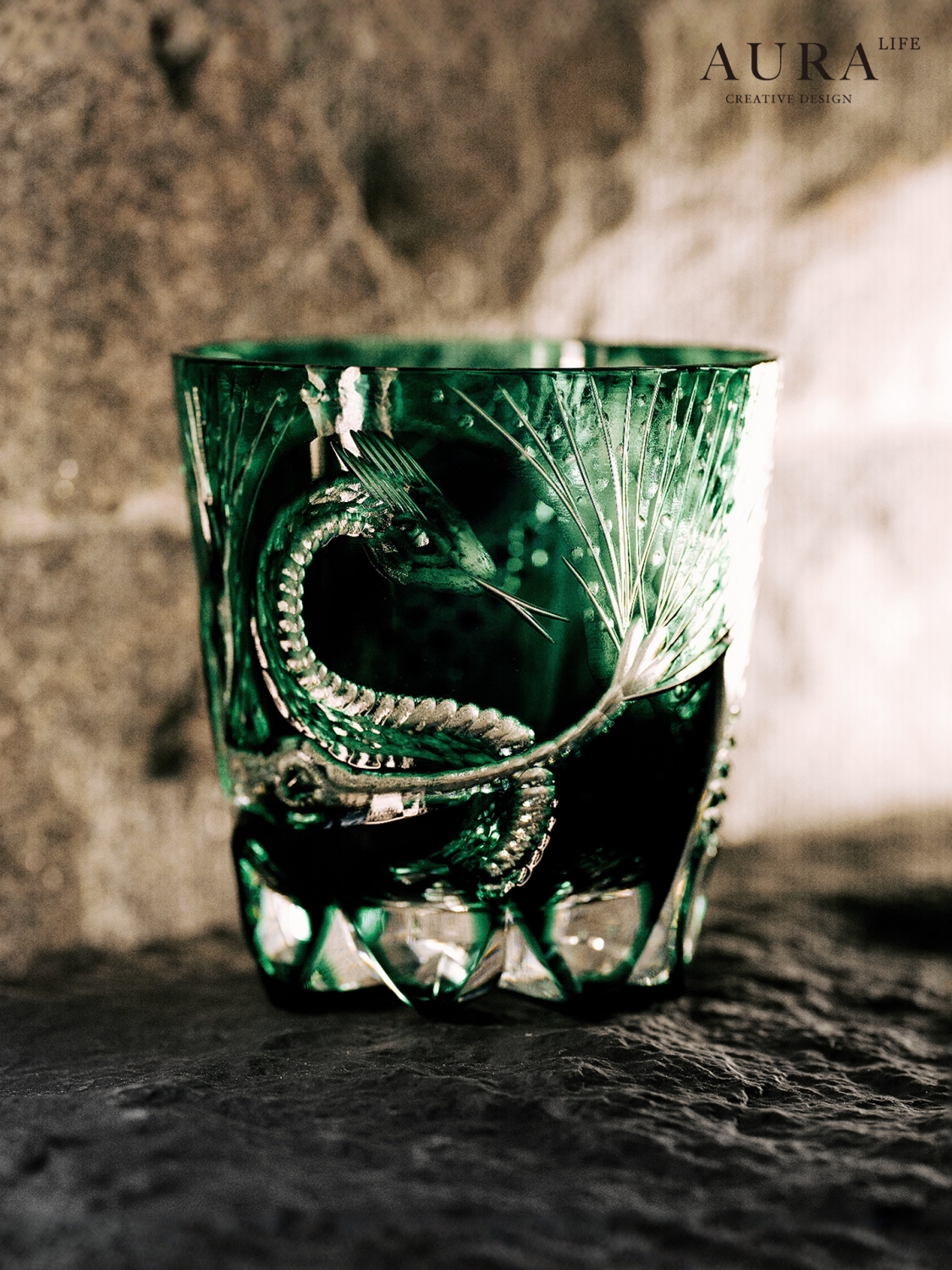 AURA'S Edo Kiriko Master High-end Hand-Carved Crystal Glass Whiskey Glass Year of the Snake Gift Cup
