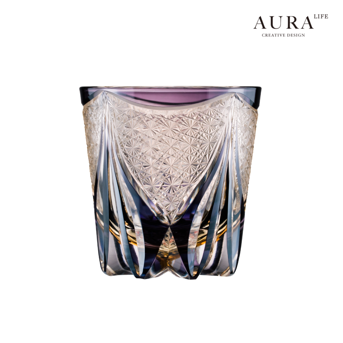 AURA'S Edo Kiriko Blue Tide Phantom Hand-Carved Crystal Cup Whiskey Wine Glass Glass Gift