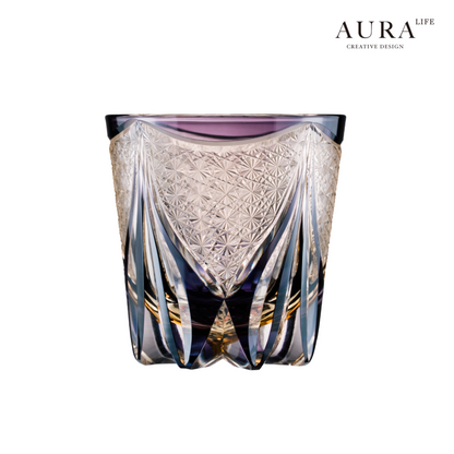 AURA'S Edo Kiriko Blue Tide Phantom Hand-Carved Crystal Cup Whiskey Wine Glass Glass Gift