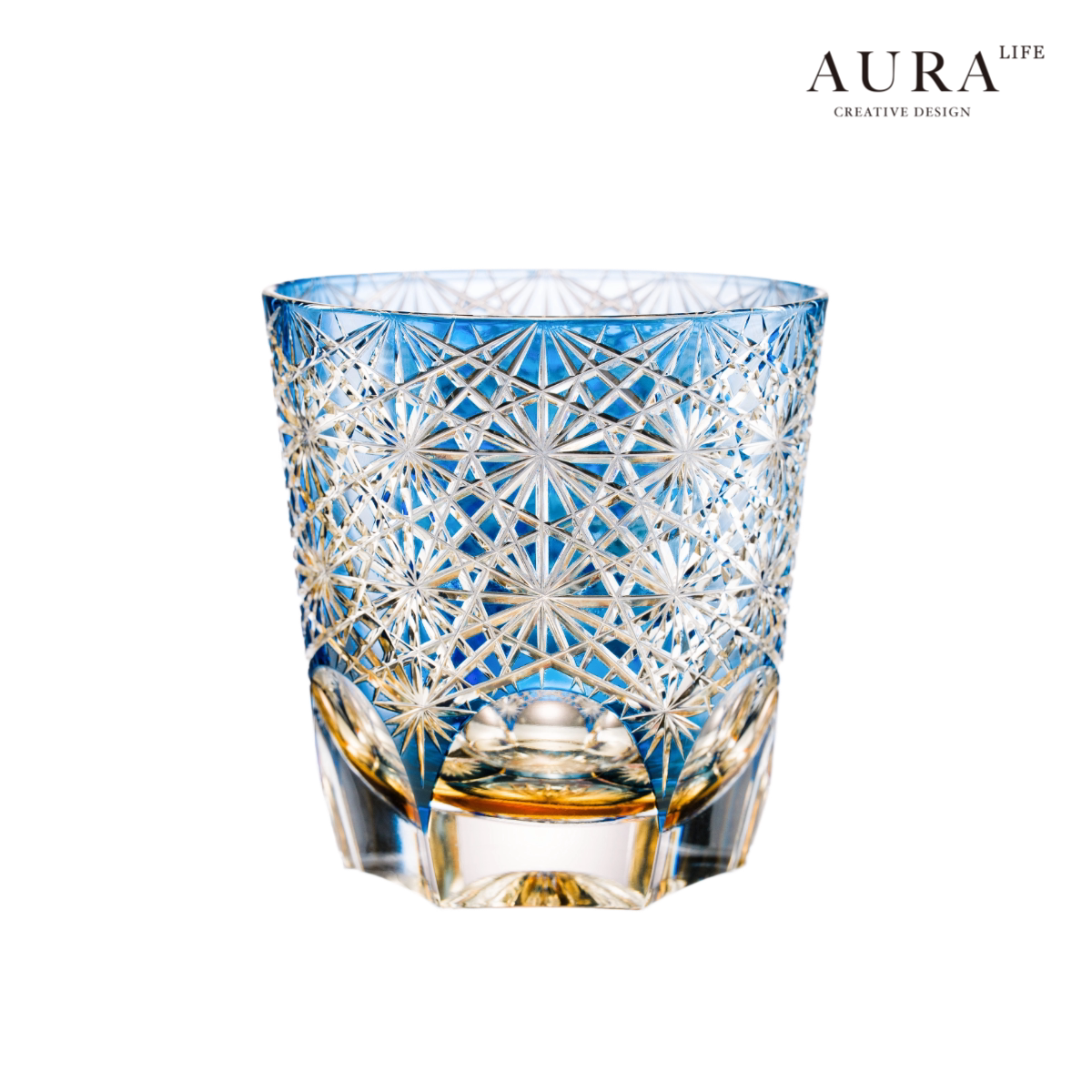 AURA'S [Imported Quality] Blue Daisy Edo Kiriko Japanese Light Luxury Crystal Glass Whisky Glass