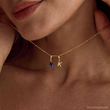 European and American zodiac zodiac birth stone necklace, personalized custom letter clavicle chain, cross-border INS style custom pendant