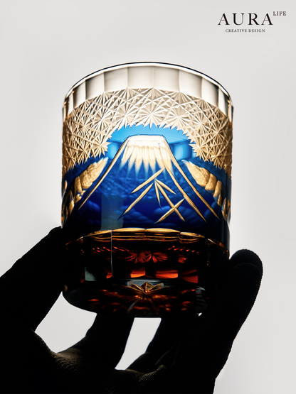 AURA'S Mt. Fuji Edo Kiriko hand-carved glass wine glasses premium whisky wine glasses gift box