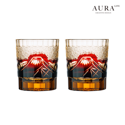 AURA'S Mt. Fuji Edo Kiriko hand-carved glass wine glasses premium whisky wine glasses gift box