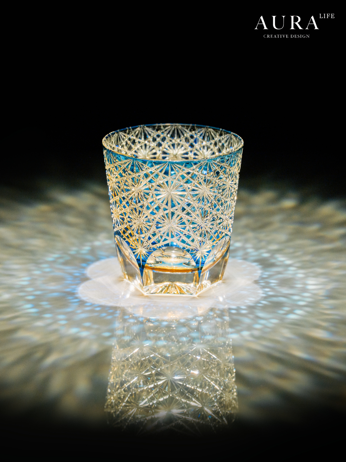 AURA'S [Imported Quality] Blue Daisy Edo Kiriko Japanese Light Luxury Crystal Glass Whisky Glass