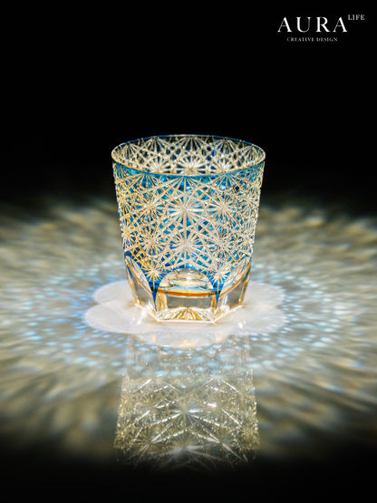 AURA'S [Imported Quality] Blue Daisy Edo Kiriko Japanese Light Luxury Crystal Glass Whisky Glass