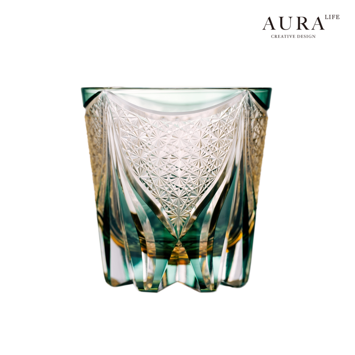 AURA'S Edo Kiriko Blue Tide Phantom Hand-Carved Crystal Cup Whiskey Wine Glass Glass Gift