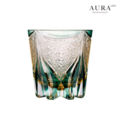 AURA'S Edo Kiriko Blue Tide Phantom Hand-Carved Crystal Cup Whiskey Wine Glass Glass Gift