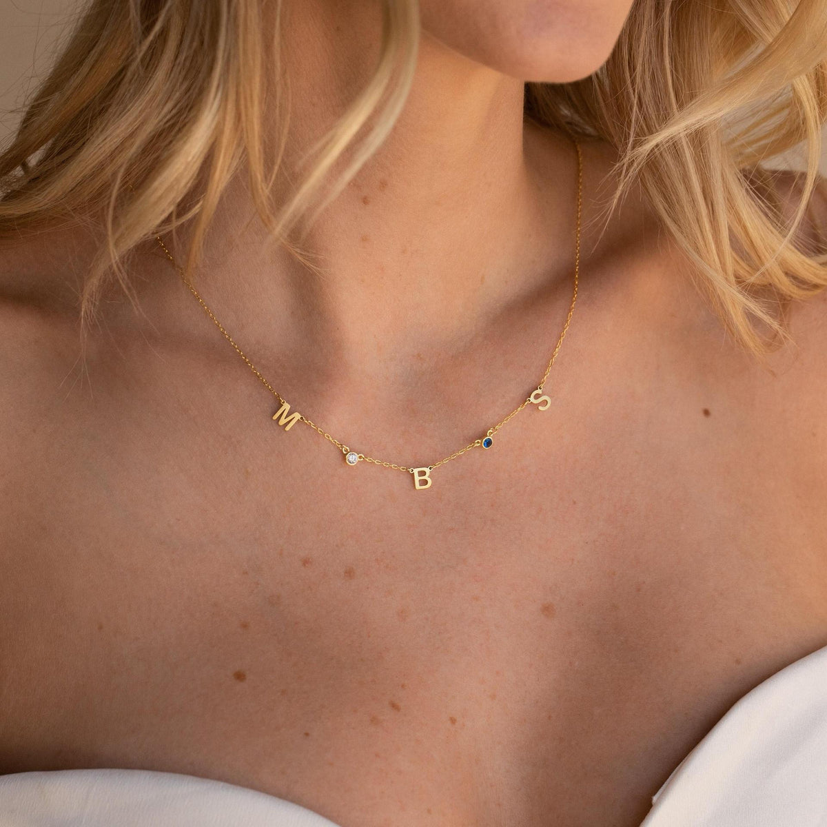 European and American zodiac zodiac birth stone necklace, personalized custom letter clavicle chain, cross-border INS style custom pendant