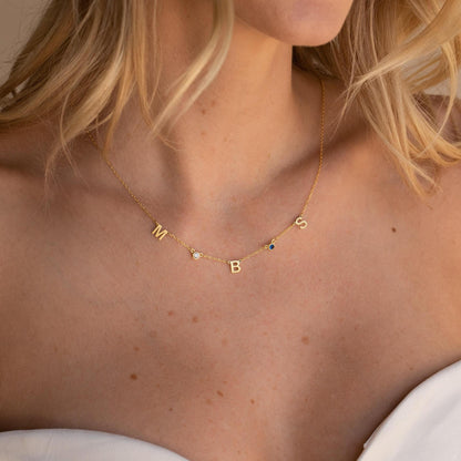 European and American zodiac zodiac birth stone necklace, personalized custom letter clavicle chain, cross-border INS style custom pendant