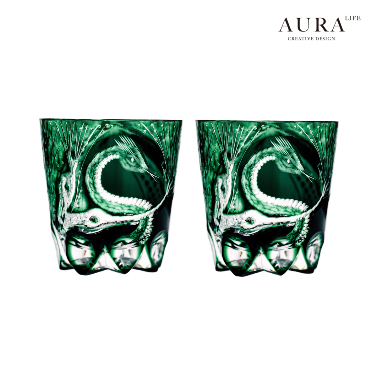 AURA'S Edo Kiriko Master High-end Hand-Carved Crystal Glass Whiskey Glass Year of the Snake Gift Cup