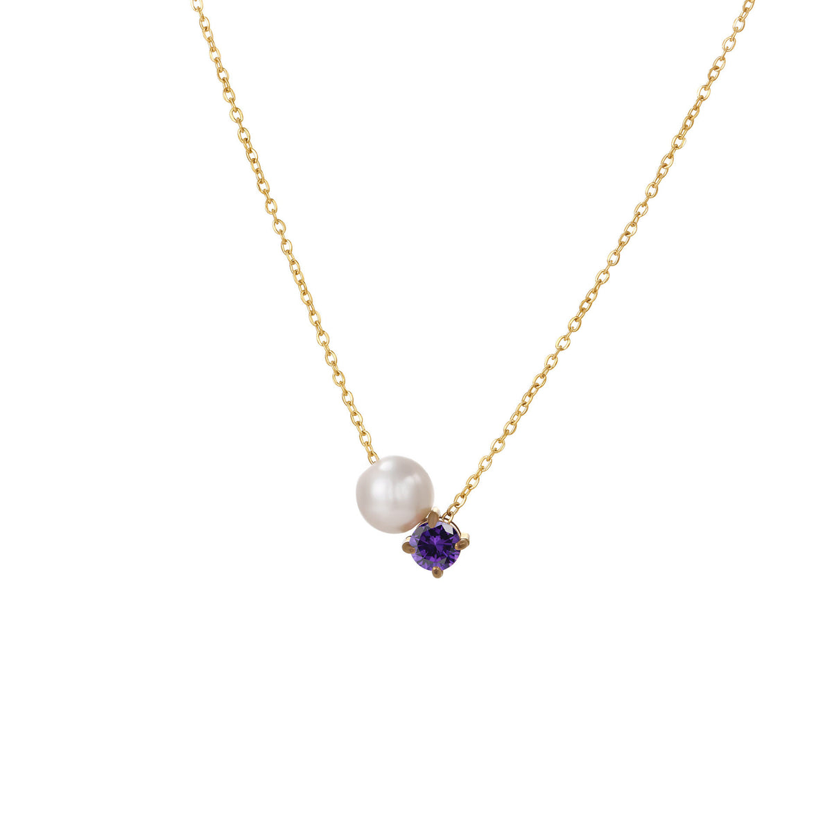 DPM 'Birthstone Series' European and American Versatile Necklace, Clavicle Chain, Single Pearl Zircon Pendant Necklace