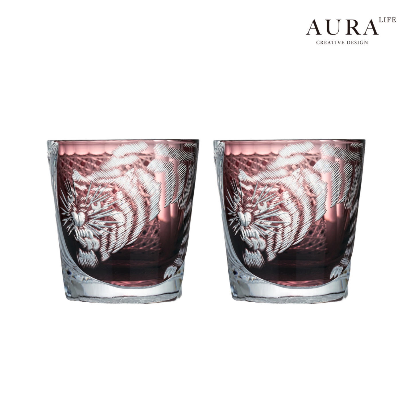 AURA'S Edo Kiriko Master Tiger Hand-Cut Crystal Glass Whiskey Glass High-End Gift
