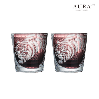 AURA'S Edo Kiriko Master Tiger Hand-Cut Crystal Glass Whiskey Glass High-End Gift