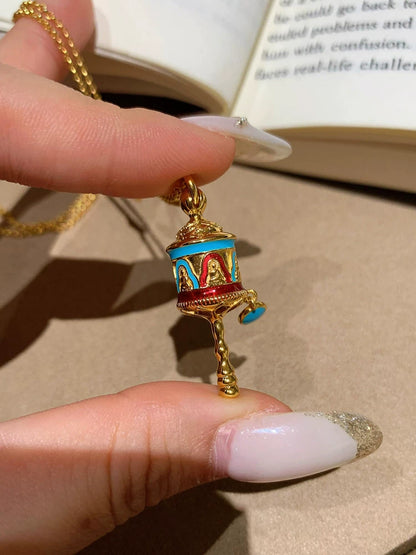 New Chinese Style Blue Enamel Rattle Drum Faux Turquoise Necklace for Women, 2026 New Light Luxury High-End Clavicle Chain