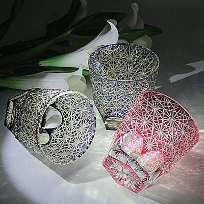 Edo Kiriko blue daisy crystal glass high-end hand-carved whiskey glass sake gift glass