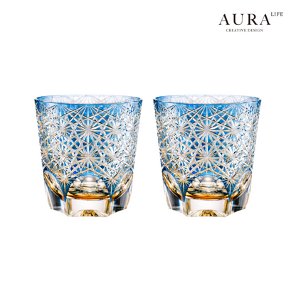 AURA'S [Imported Quality] Blue Daisy Edo Kiriko Japanese Light Luxury Crystal Glass Whisky Glass