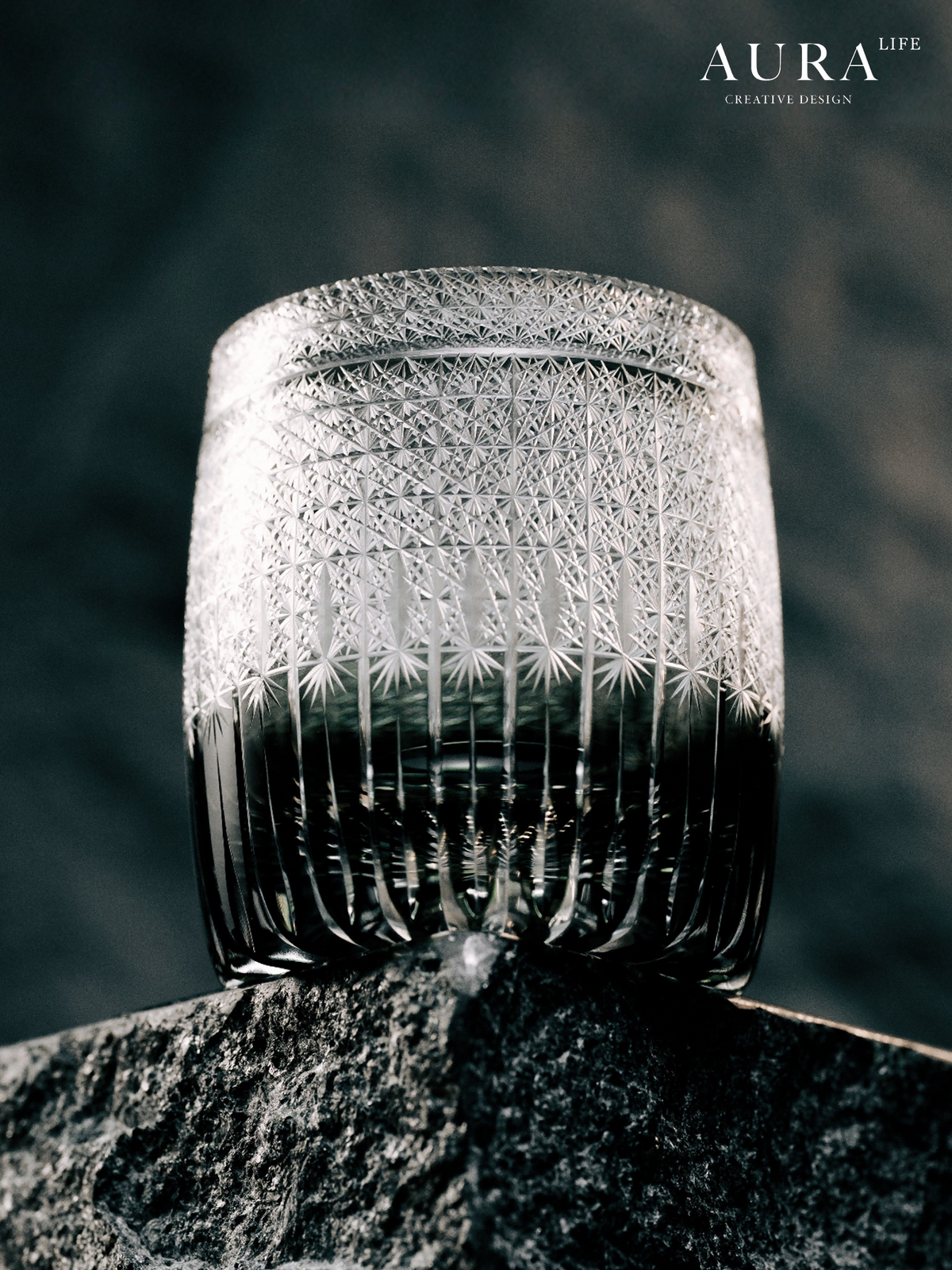 AURA'S Mamango Edo Kiriko Premium Crystal Cup, Whisky Glass, Hand-Carved Gift Cup