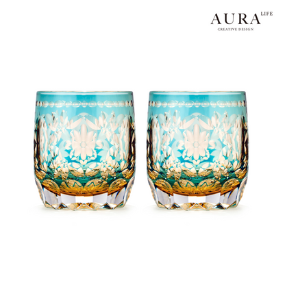 AURA'S Edo Kiriko Limited Edition Flower Handball Light Luxury Crystal Glass Whiskey Whiskey Glass Western Wine Glass Gift Gift