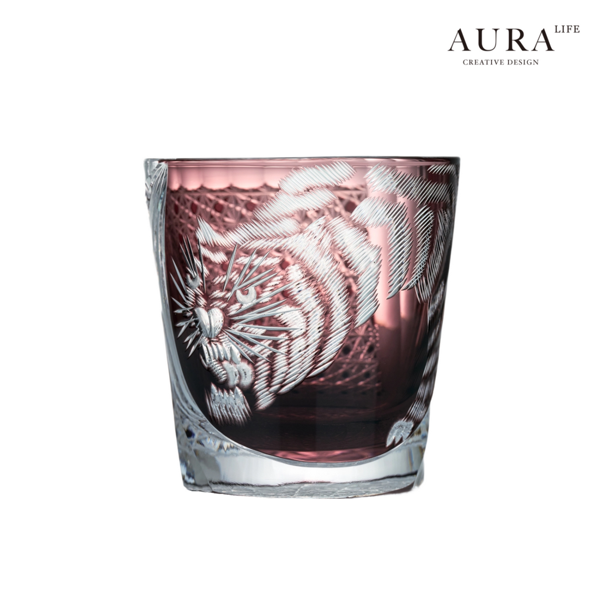 AURA'S Edo Kiriko Master Tiger Hand-Cut Crystal Glass Whiskey Glass High-End Gift