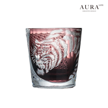 AURA'S Edo Kiriko Master Tiger Hand-Cut Crystal Glass Whiskey Glass High-End Gift