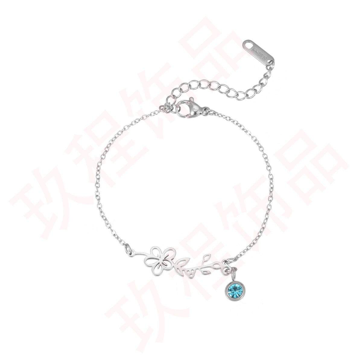 [Custom Piece] Stainless Steel December Birthday Flower Bracelet Pendant, Electroplated 18K Gold Month