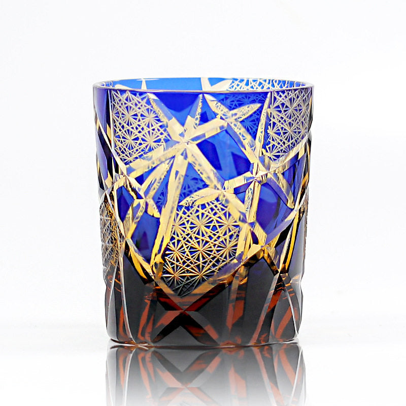 AURA'S Personality Edo Kiriko Cup Twilight Amber Lightning Hand Engraved Crystal Whiskey Glasses of the Gods