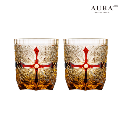 AURA'S niche high-end blue daisy light luxury gold armor hand-carved amber cross whiskey glass