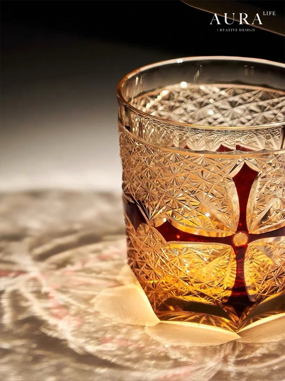 AURA'S niche high-end blue daisy light luxury gold armor hand-carved amber cross whiskey glass