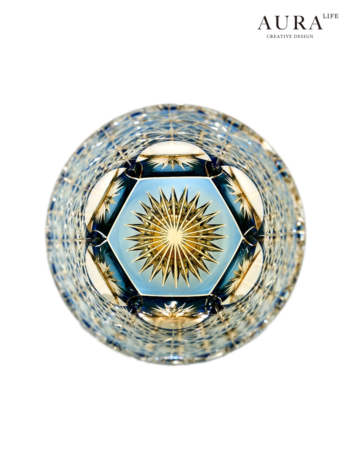 AURA'S [Imported Quality] Blue Daisy Edo Kiriko Japanese Light Luxury Crystal Glass Whisky Glass