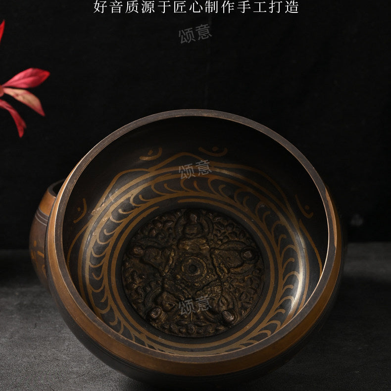 Patterned Singing Bowl · Brown & Blue