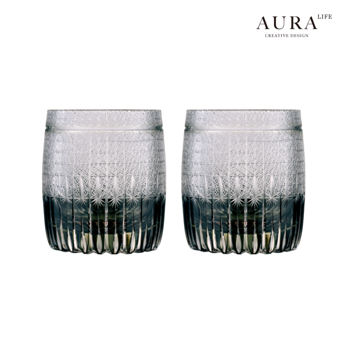AURA'S Mamango Edo Kiriko Premium Crystal Cup, Whisky Glass, Hand-Carved Gift Cup
