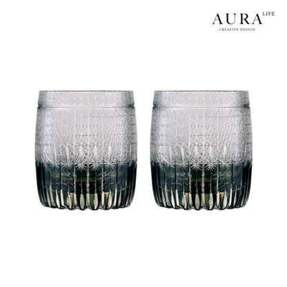 AURA'S Mamango Edo Kiriko Premium Crystal Cup, Whisky Glass, Hand-Carved Gift Cup