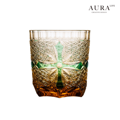 AURA'S niche high-end blue daisy light luxury gold armor hand-carved amber cross whiskey glass