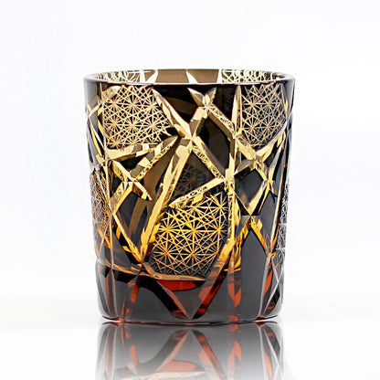 AURA'S Personality Edo Kiriko Cup Twilight Amber Lightning Hand Engraved Crystal Whiskey Glasses of the Gods