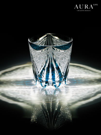 AURA'S Edo Kiriko Blue Tide Phantom Hand-Carved Crystal Cup Whiskey Wine Glass Glass Gift
