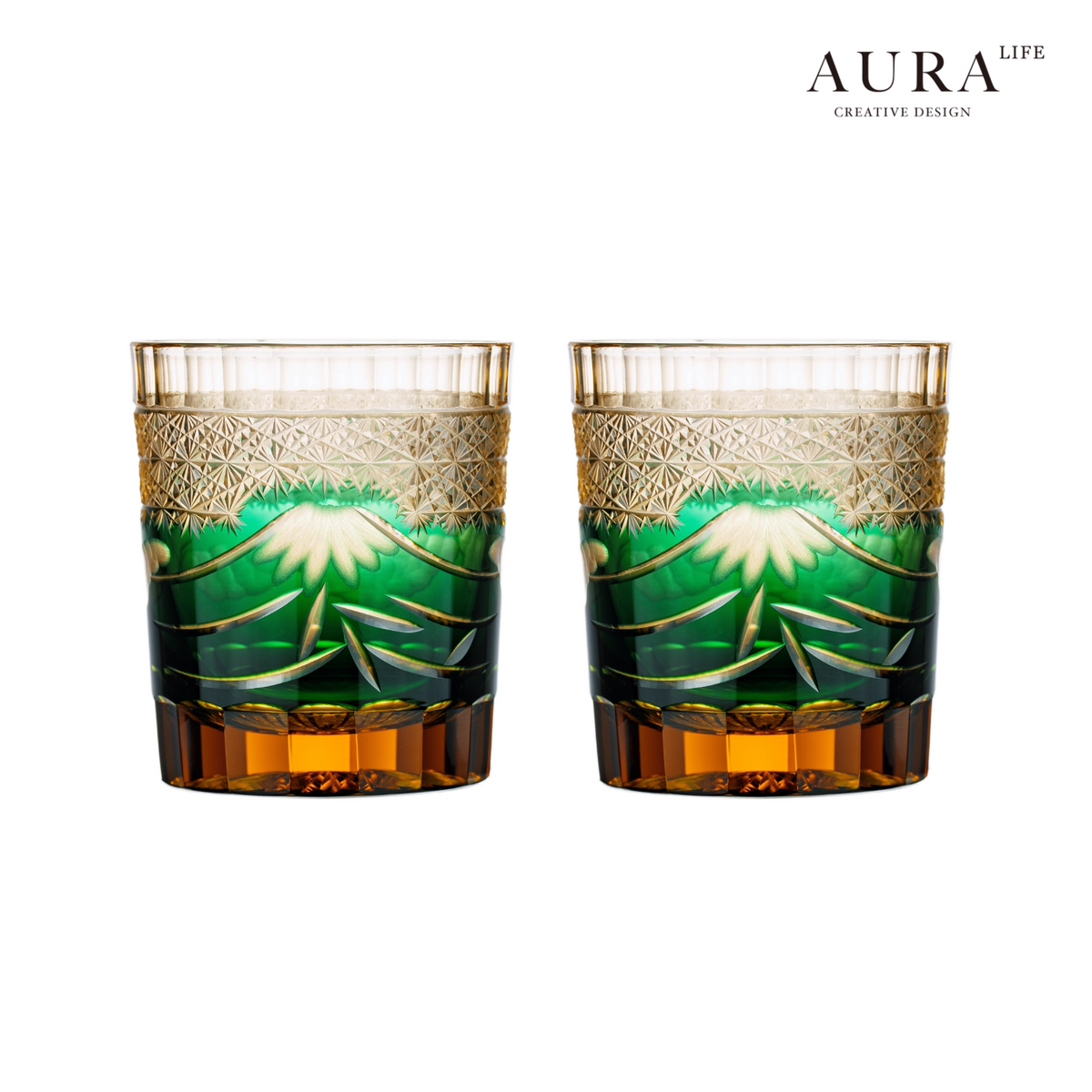 AURA'S Mt. Fuji Edo Kiriko hand-carved glass wine glasses premium whisky wine glasses gift box