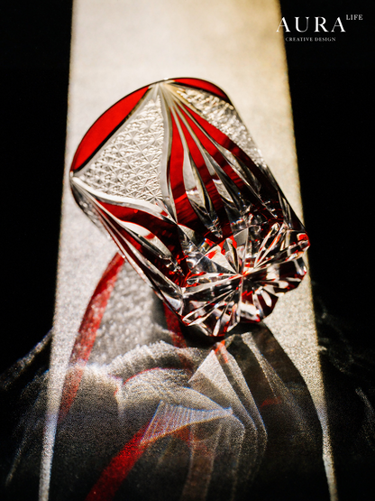 AURA'S Edo Kiriko Blue Tide Phantom Hand-Carved Crystal Cup Whiskey Wine Glass Glass Gift