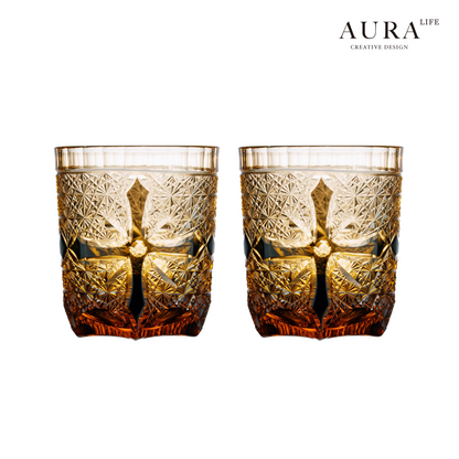 AURA'S niche high-end blue daisy light luxury gold armor hand-carved amber cross whiskey glass